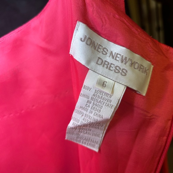 Linen Blend Jones New York Vibrant Pink Midi Dress - Picture 2 of 8